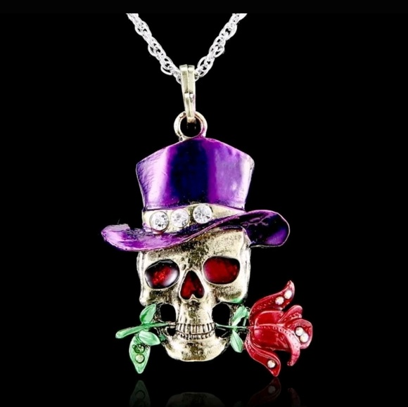 Steampunk Flower Top Hat Scull Pendant - Picture 1 of 1